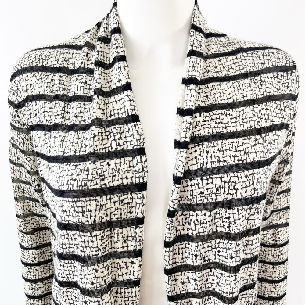 Neiman Marcus Cashmere Collection Gray Striped Open Front Cardigan Sweater Sz S - Picture 2 of 9